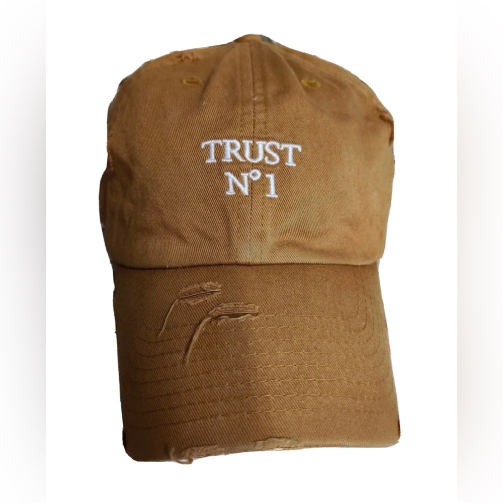 Distressed Men's Adjustable Strapback Khaki Hat Baseball Cap "Trust No 1" Unisex